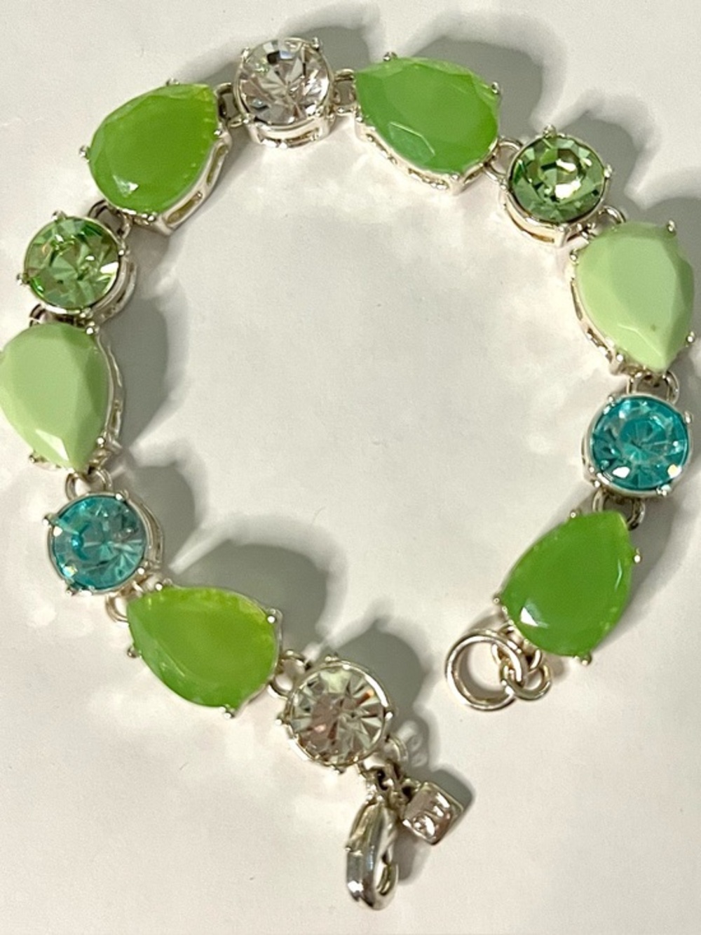 💚Nine West Green & Aqua Crystal Link Bracelet | Silver Tone